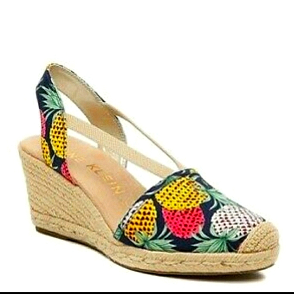 Anne Kline iflex Espadrilles Textile Pineapple Jute Wrapped Wedge Slingback 7.5